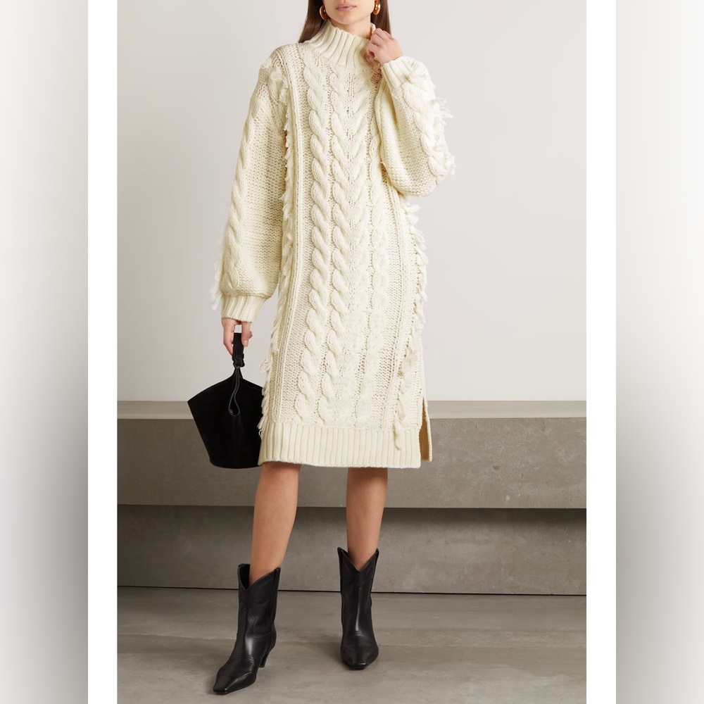 Farm Rio fringed cable-knit midi dress